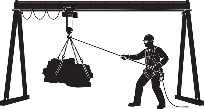 Worker Guiding Gantry Crane Lifting Heavy Load Silhouette