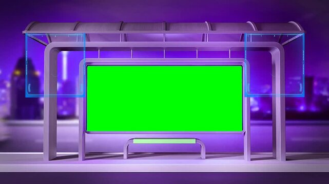 futuristic billboard on green, frame futuristic billboard, mockup at night city.