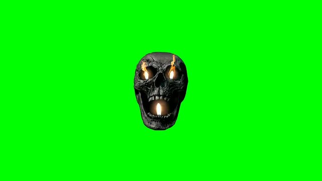 burning skull with fire flames, on green screen fvx composite animation 4k.