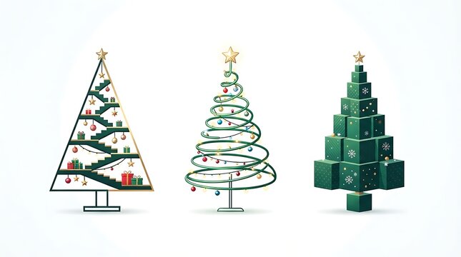 Set of three stylized christmas trees with geometric elements christmas geometric celebration ornament