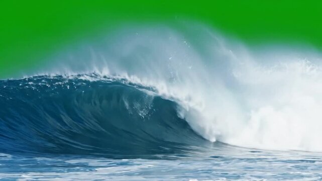 Powerful ocean wave crashing with green screen background, for easy compositing, and visual effects water