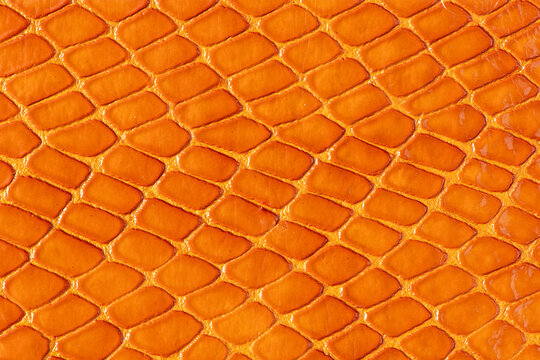 Orange snakeskin leather texture background with geometric reptile scale pattern