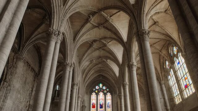 Gothic Cathedral Interior Vaulted Ceiling Architecture.