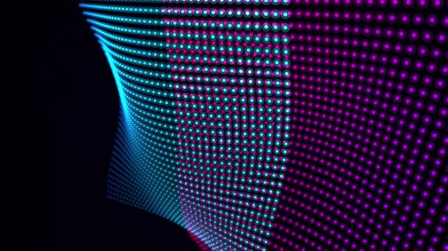 Neon led light wave pattern flowing in dark space abstract background for digital media design.