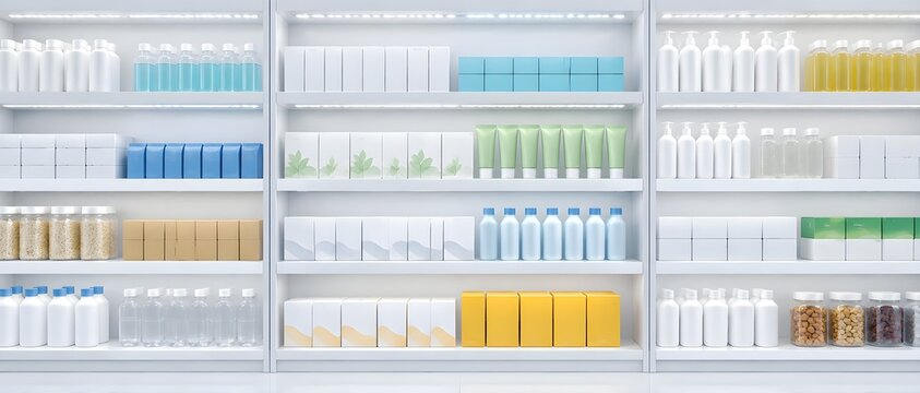 Clean empty shelves under bright lighting in a retail store