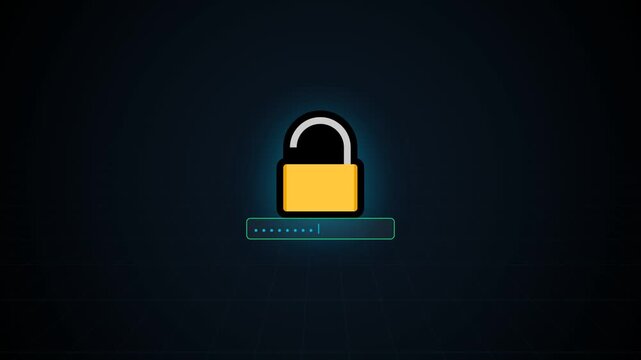 Login Process Animation with Padlock Icon and Progress Bar for Secure Authentication, User Access Verification, Cyber Security, UI UX Interface, Mobile App, Software and Digital Technology Concept