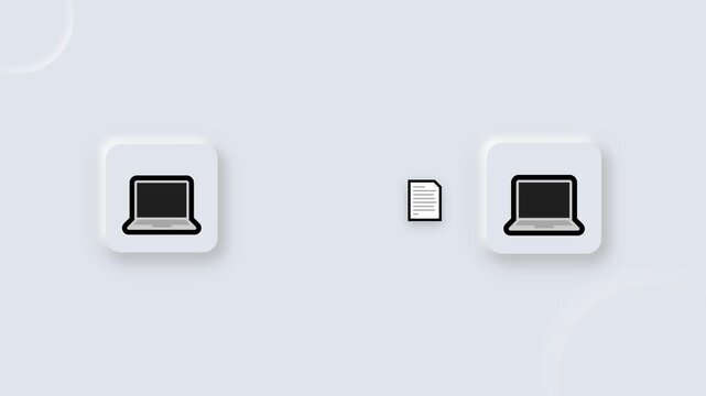 Device to Device Data Transfer Animation with Laptop to Laptop File Sharing Process, Wireless Sending Concept for UI UX Interface, Digital Communication, Network Connectivity and Modern Technology