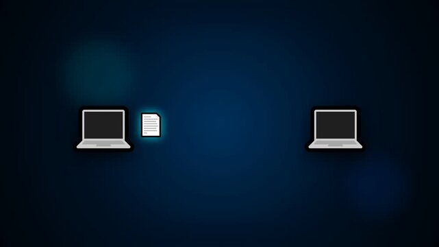 Device to Device Data Transfer Animation with Laptop Sending Digital Files Between Computers, Wireless Communication Concept for UI UX Interface, Network Connectivity, File Sharing and Modern Tech