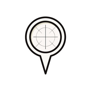 Minimalist flat design map pin with central coordinate crosshair for precise location targeting, concept for app navigation, mobile UI, and digital location services