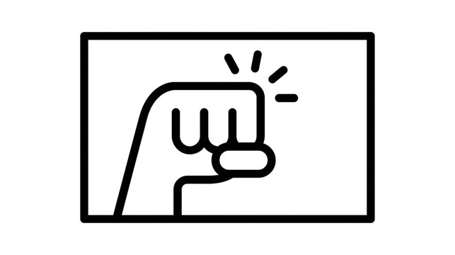 Isolated vector graphic icon of a strong clenched fist hitting with powerful impact and force