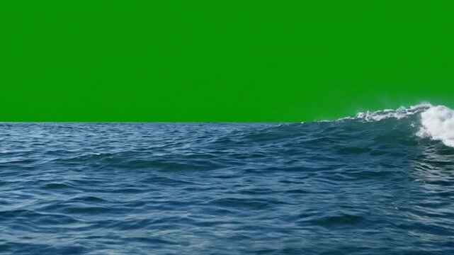 Ocean wave breaking with green screen background, for easy compositing, and visual effects, water