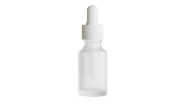 Isolated frosted white glass dropper bottle and cap for cosmetic serum essential oil
