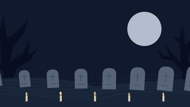Cimeti&egrave;re &eacute;clair&eacute; aux bougies dans une ambiance d&rsquo;Halloween