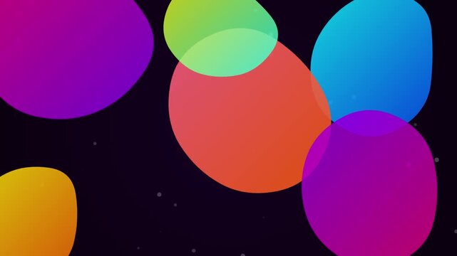 Abstract colorful liquid shapes morphing on dark background in dynamic floating motion clip.