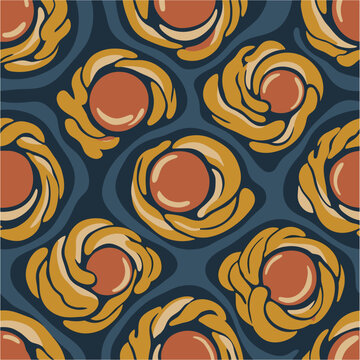 Seamless repeating pattern of stylized abstract nests with orange