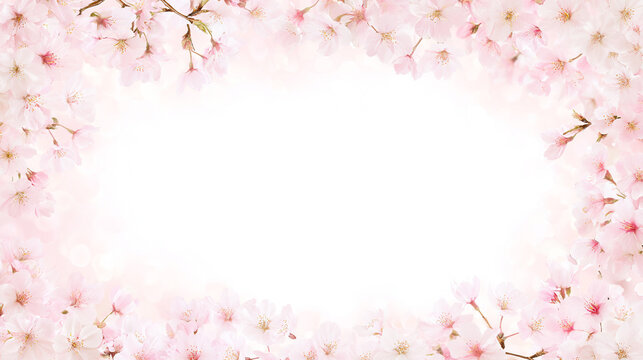 満開の桜の花と枝で囲んだ春の入学・卒業シーズン向けフレーム背景
