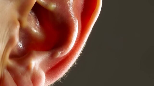 Human Ear CloseUp Showing Detailed Outer Ear Anatomy Against Dark Background