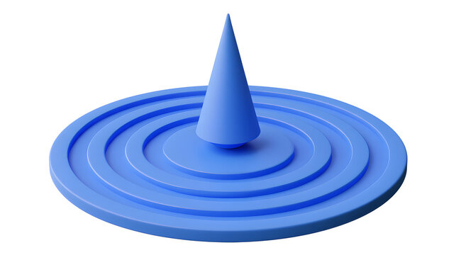 Blue 3D location marker icon with circular radii image on a translucent backdrop