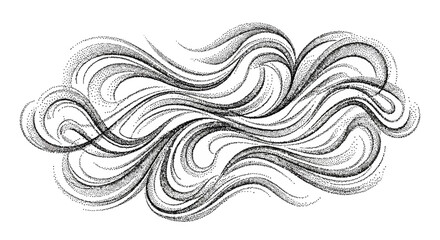 Fototapeta premium Abstract Swirling Ink Waves, Dot Art Style, Black and White, Isolated on Transparent Background