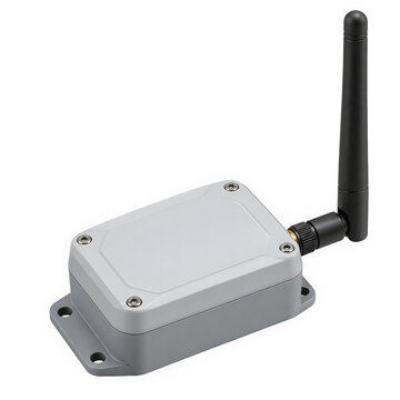 IoT tilt sensor tracker with compact enclosure and long-range connectivity antenna isolated on transparent background