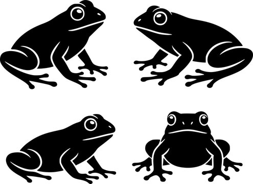 Set of frog icons in silhouette style, for UI/UX app design