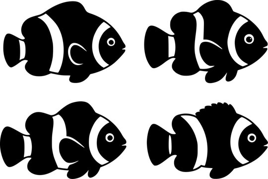 Clownfish icon set in silhouette style, for UI/UX app design