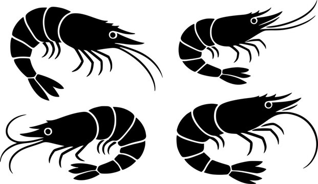 Shrimp icon set in silhouette style, for UI/UX app design