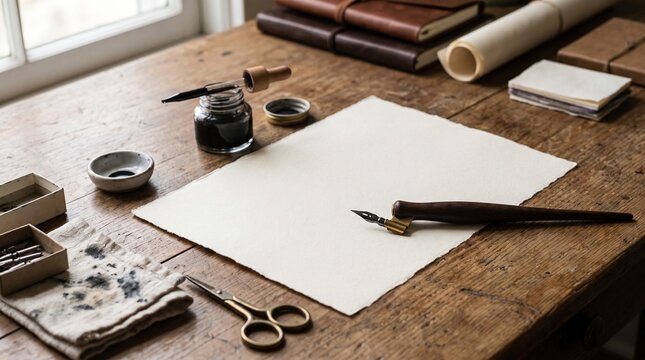 Vintage calligraphy workspace