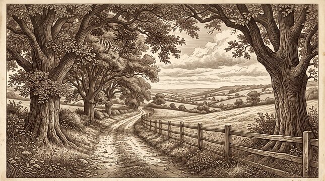 Vintage countryside landscape