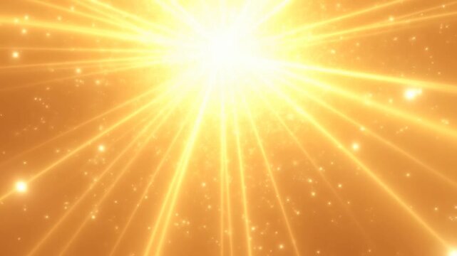 Golden light rays and glowing particles radiating across an abstract orange background