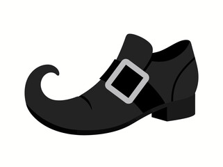 Obraz premium Black witch shoe vector illustration with curled pointed toe and silver buckle for costume and holiday design