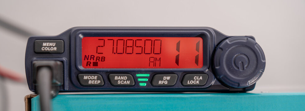 CB radio tuned to channel 11 in AM, general calling channel.