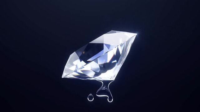 Faceted gemstone forms from glowing particles against a dark blue background