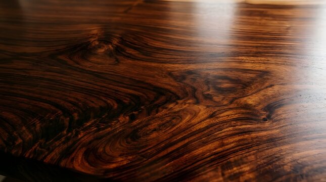 Polished artisanal rosewood texture with deep reddish-black grain and glossy finish