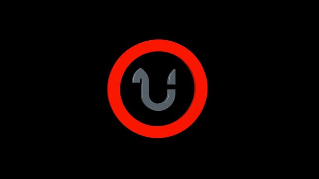 Abstract white curved symbol centered inside bright orange circle on black background