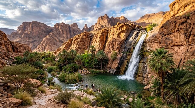 oasis desert waterfall