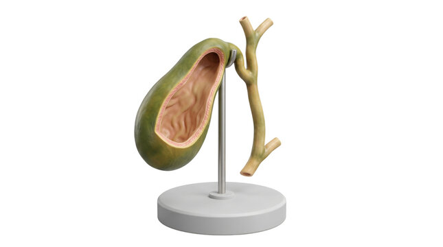 Anatomical gallbladder model on stand, medical cross section of human gallbladder organ, educational plastic anatomy sculpture for healthcare training