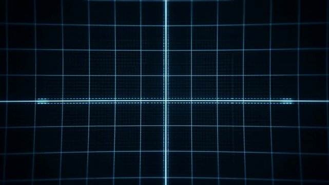 Glowing blue target centered on digital grid with intersecting crosshair lines