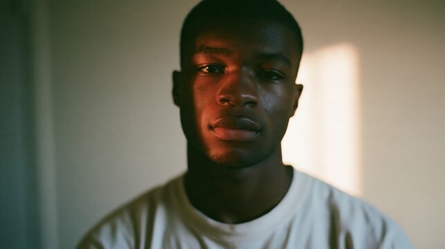 young black man in warm morning window light