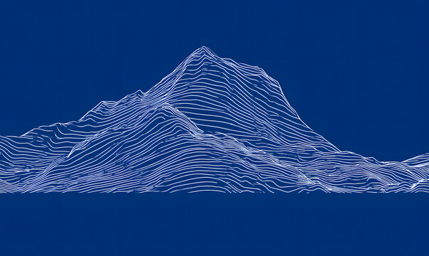 White mountain contour lines on a blue background