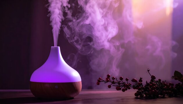 Essential Oil Diffuser with Purple Light.