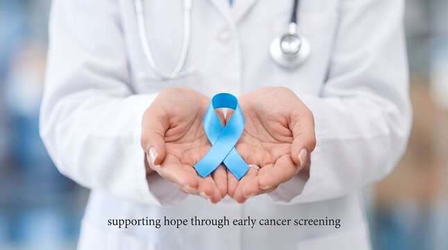 Female Doctor Holding Blue Ribbon Prostate Cancer Awareness
