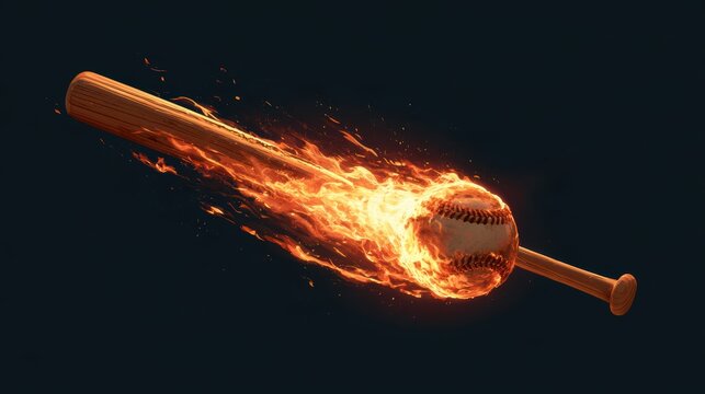 Closeup Baseball Flying with blue particle flames,Baseball ball speed fast magic effect in blue flames,Baseball player hitting ball with bat,home run,stadium,grandstand,sport day,space for text.