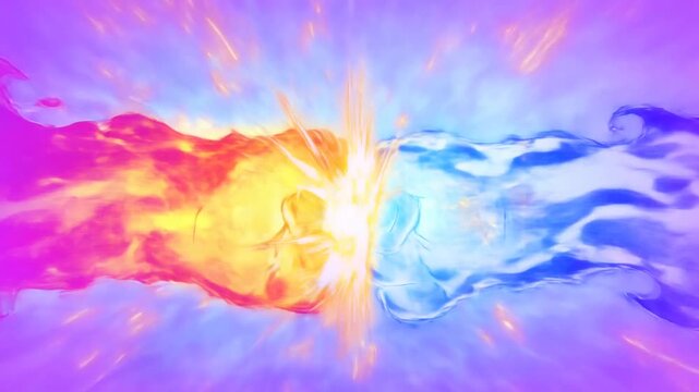 Colorful opposing fists move together for a glowing fist bump against abstract background