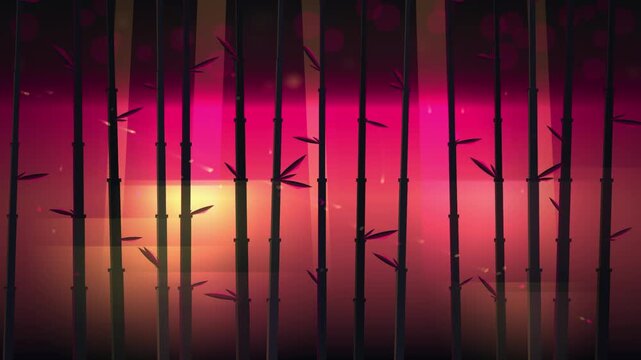 Silhouetted bamboo grove forming a vibrant magenta and red looping background.