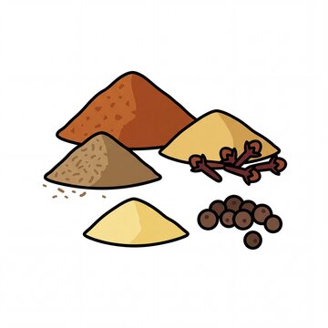 Flat Design Illustration of Raw Pumpkin Spice Blend Ingredients