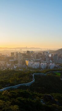 Vertical aerial view of Seoul skyline
