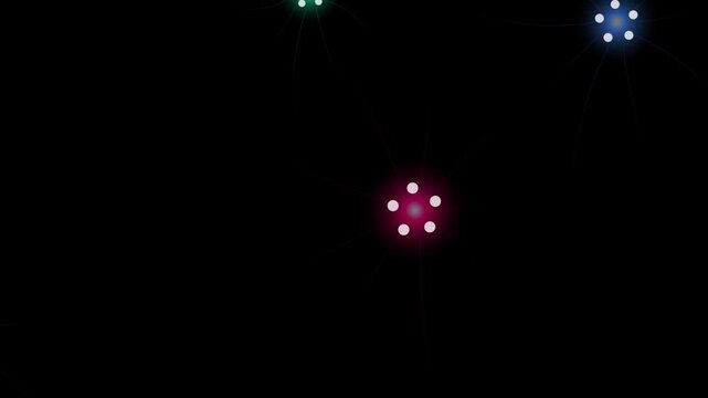 Colored glowing star clusters floating in a black void for a loop overlay effect