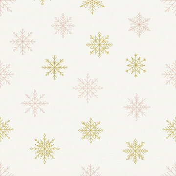 Sparse Line Snowflake Seamless Pattern in Blush and Antique Gold Minimal Line Art Christmas Winter Background