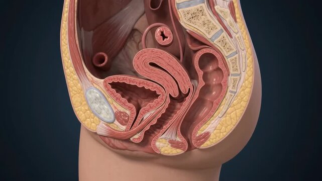 Pelvic Organ Prolapse Visualization Showing Pelvic Floor Weakness for Medical Education